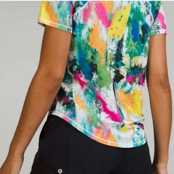 Lululemon High-Neck Running and Training T-Shirt in No Limits White Multi - Picture 3 of 3